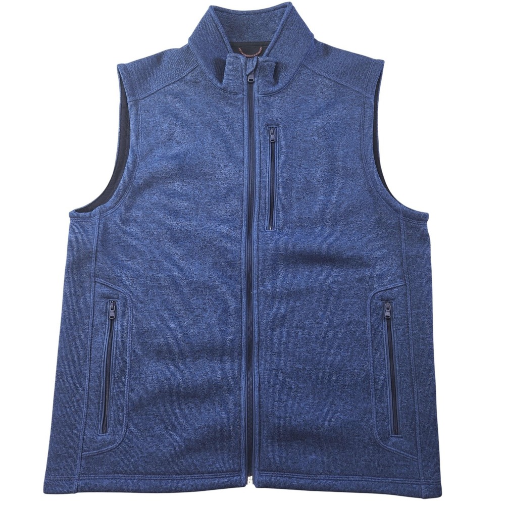 Vineyard Vines Sweater Vest Mens M Blue Mock Neck Full Zip Pockets Lined